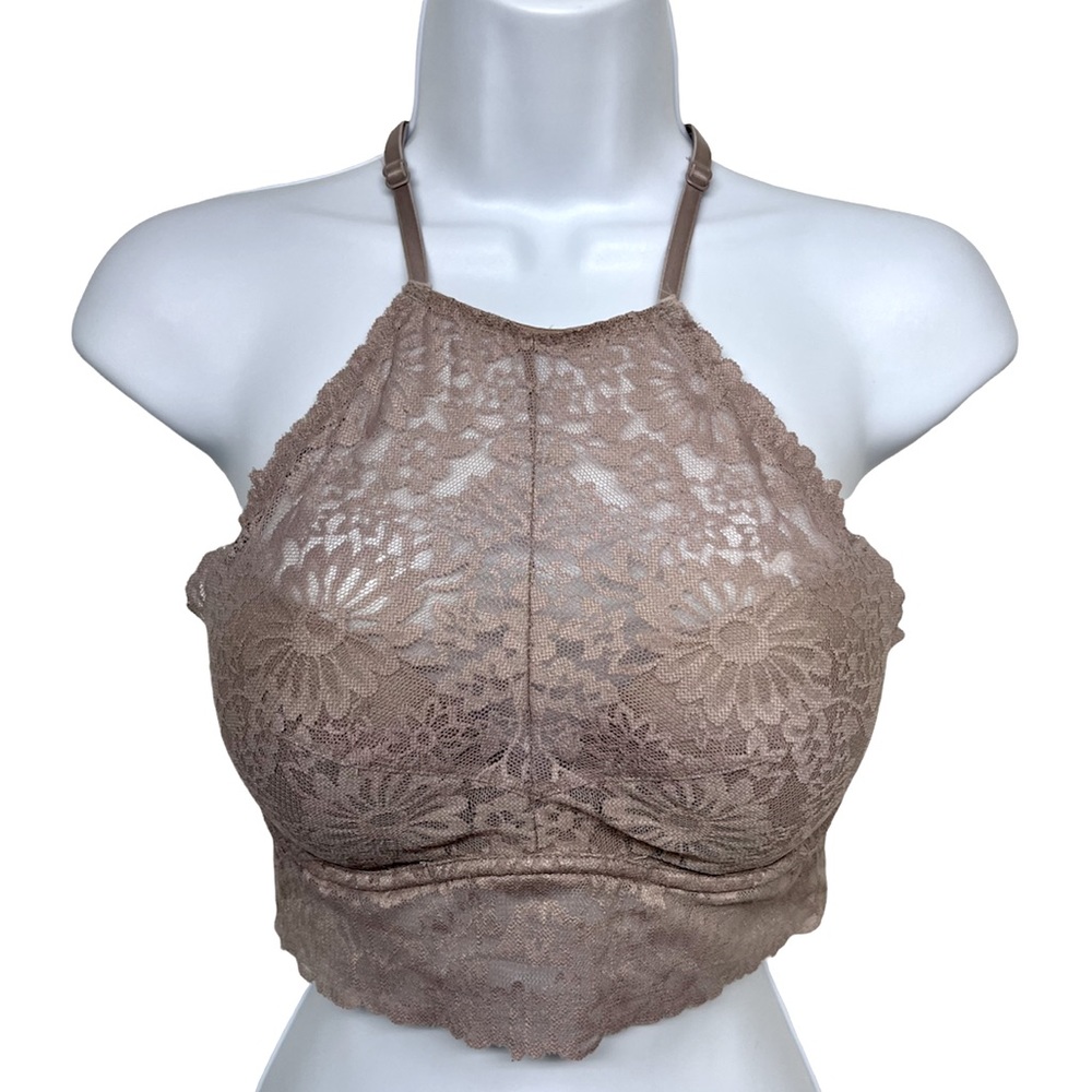 PINK VS Bralette Padded Mauve Lace High Neck Sz S - Picture 3 of 7